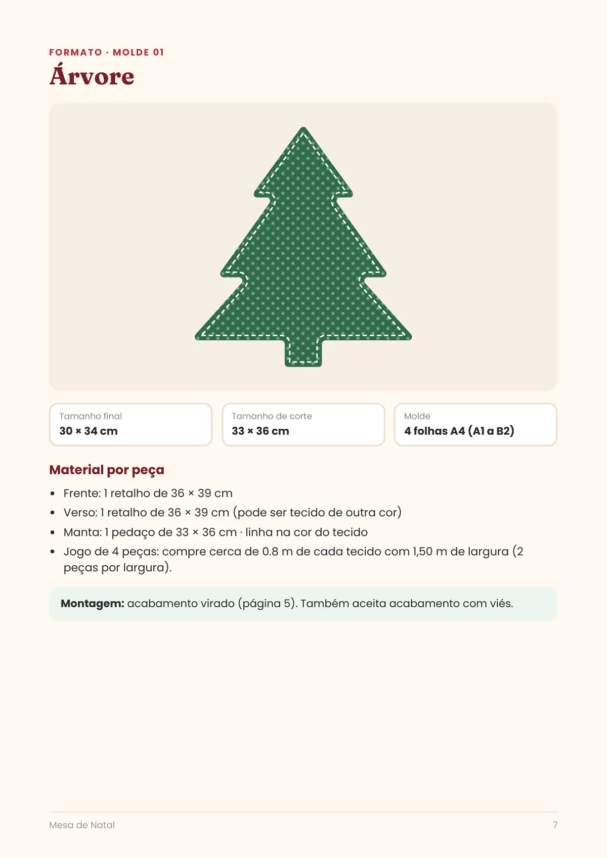 Página real do PDF Mesa de Natal: molde de formato